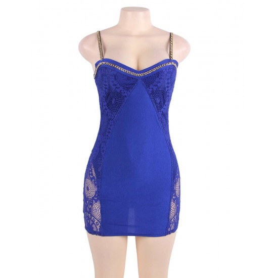 Plus Size Blue Lace Cami Knee Length Bodycon Dress