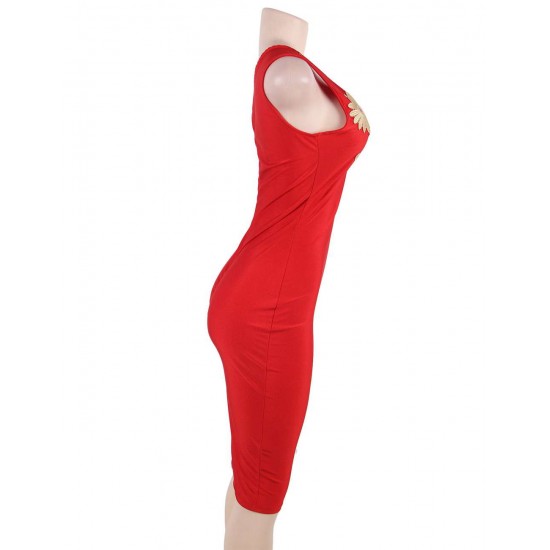 Plus Size Delicate Red One-shoulder Bodycon Dress