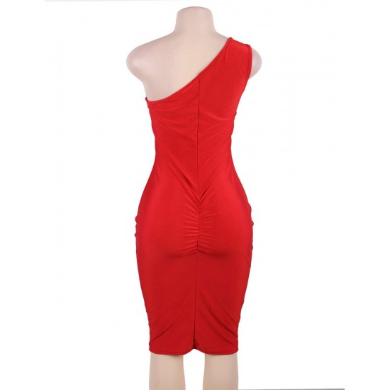 Plus Size Delicate Red One-shoulder Bodycon Dress