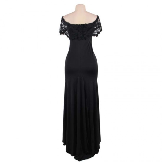 Black Lace Off Shoulder Party Maxi Dress