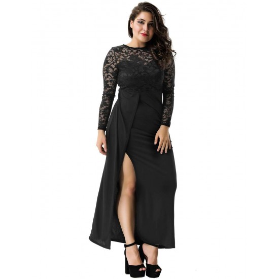 Plus size Sexy Black Lace Trim party gown