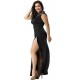 Plus Size Elegant Black Slit Side Ruched Dress