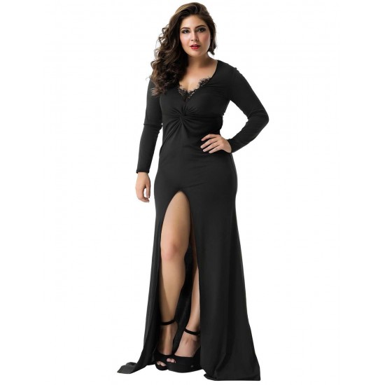 Plus Size Sexy Black Lace Trim party gown