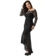 Plus Size Black Delicate Floral Lace Low Hem Evening Dress