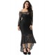 Plus Size Black Delicate Floral Lace Low Hem Evening Dress