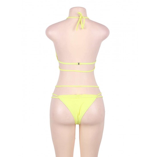 Sexy Summer Women Yellow Braided Bikini Set