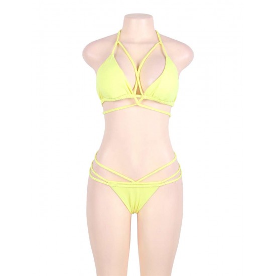 Sexy Summer Women Yellow Braided Bikini Set