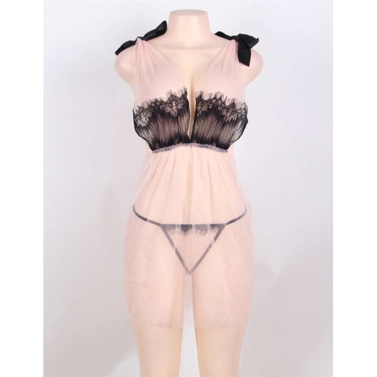 Seduction Pink Mesh Babydoll with G-string