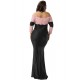 Plus Size Boat Neck Pink Lace Evening Gown