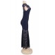 Dark Blue Lace Elegant Fishtail Party Gown For Women