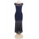 Dark Blue Lace Elegant Fishtail Party Gown For Women