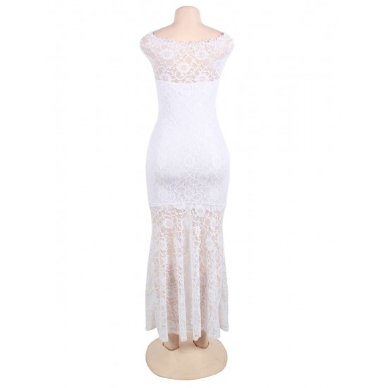 Plus Size White Lace Elegant Party Gown