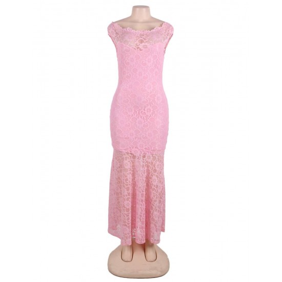 Plus Size Pink Lace Elegant Party Gown