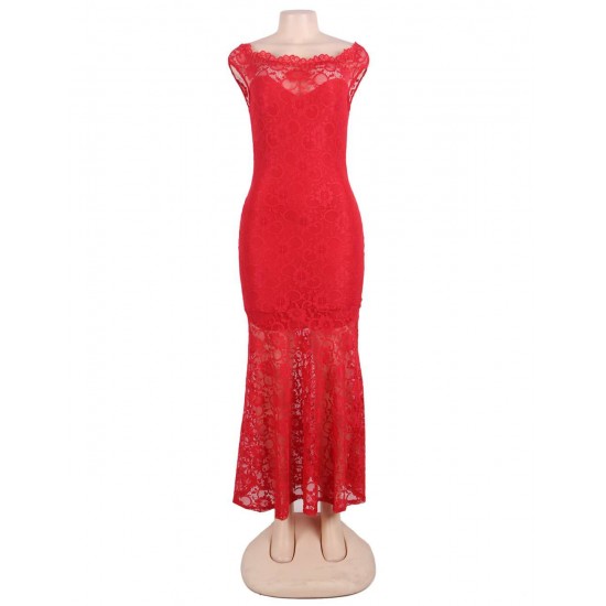 Plus Size Red Lace Elegant Party Gown