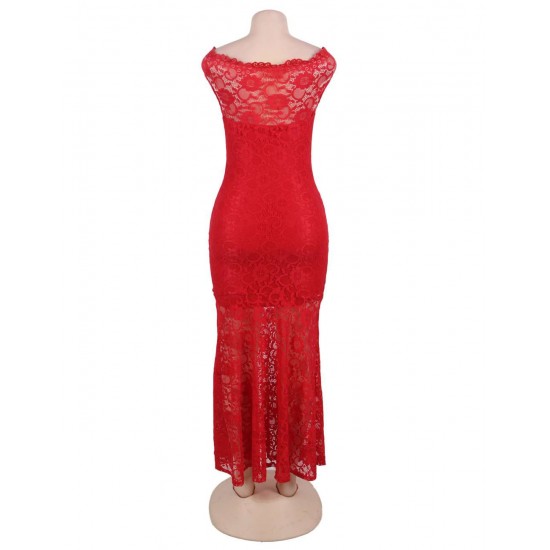 Plus Size Red Lace Elegant Party Gown