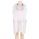 Pom Pom Tassel Hem White Gauze Cover up