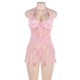 Seduction Pink Lace Transparente Halter Sexy Babydoll