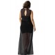 Plus Size Black Sleeveless Short Dress with Floor Length Sheer Overlay