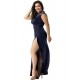 Plus Size Elegant Purplish Blue Side Lace Detail Maxi Dress