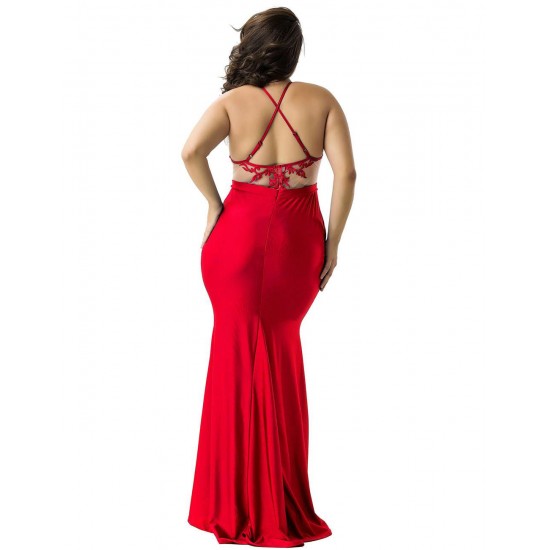 Plus Size Trendy Red Embroidery Gorgeous Dress