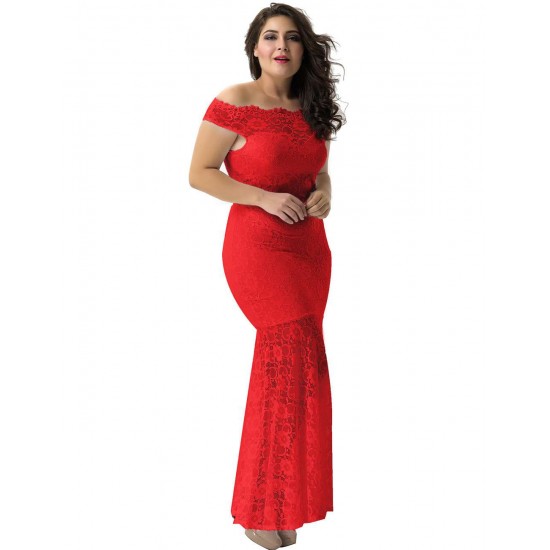 Plus Size Red Lace Elegant Party Gown