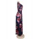 Plus Size Pocket Design Short Sleeve Navy Blue Floral Maxi Dress