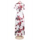 Short Sleeve Pocket Design White Floral Maxi Dress