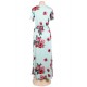 Plus Size Pocket Design Short Sleeve Mint Floral Maxi Dress