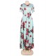 Mint Pocket Design Short Sleeve Floral Maxi Dress