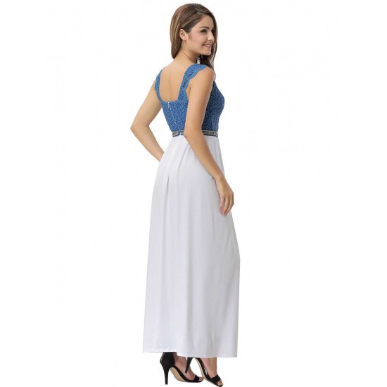 Glamorous Sleeveless White Blue Maxi Dress