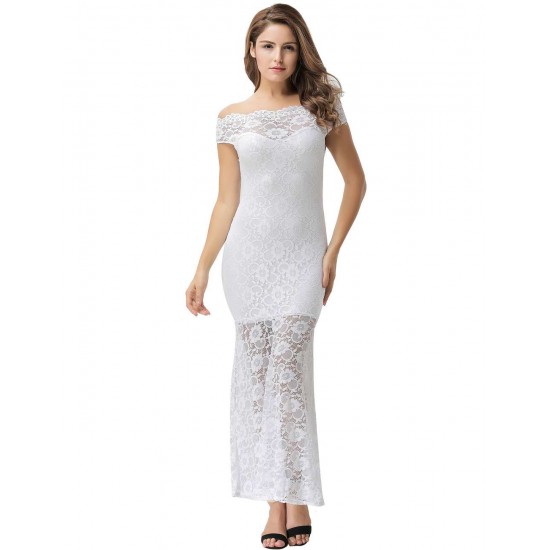 White Lace Fishtail Elegant Party Gown Off Shoulder 