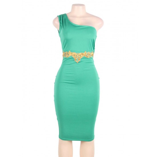 Plus Size Delicate Green One-shoulder Bodycon Dress