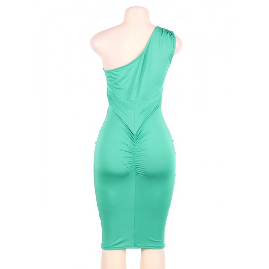 Plus Size Delicate Green One-shoulder Bodycon Dress