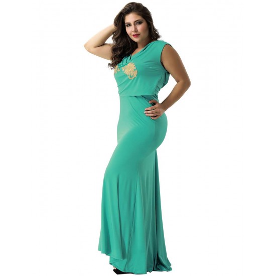 Green Elegant Embroidery Party Gown