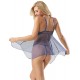 Blue Sheer Mesh Babydoll Lingerie With G String 