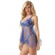 Blue Sheer Mesh Babydoll Lingerie With G String 