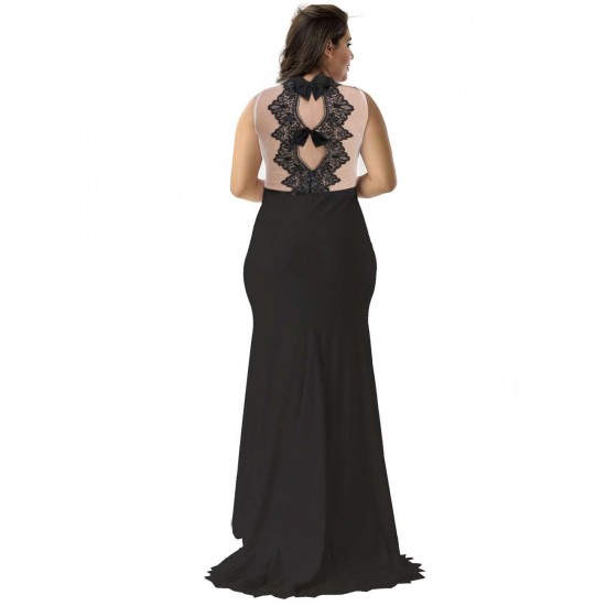 Plus Size Black Transparent Gauze Evening Dress