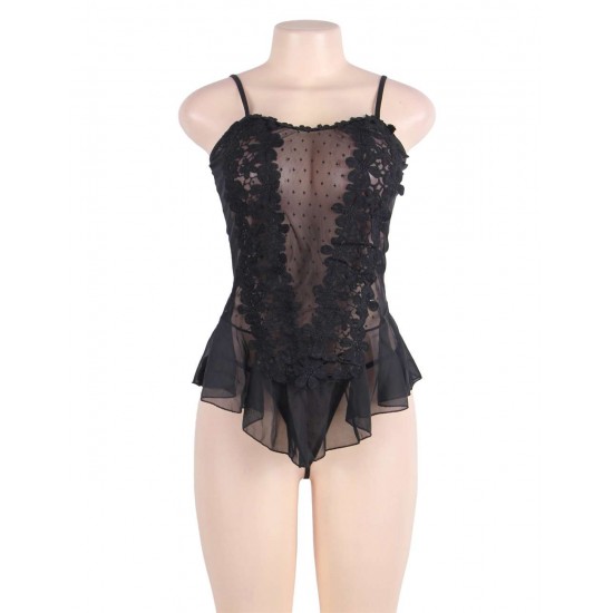 Black Stereoscopic Flower Lace Sexy Babydoll