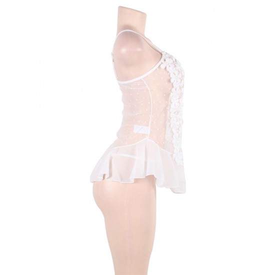 Plus Size White Stereoscopic Flower Lace Babydoll