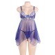 Plus Size Blue Sheer Mesh Babydoll Lingerie Set