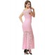 Pink Lace Elegant Fishtail Maxi Party Gown