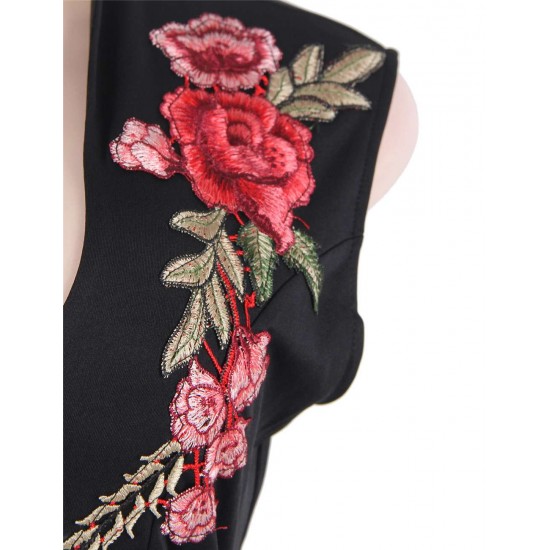 Rose Embroidery Black Mini Dress