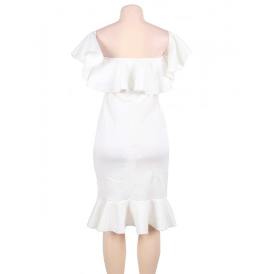 White Off-Shoulder Ruffle Bodycon Mermaid Party Dress