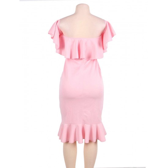 Pink Ruffle Off-Shoulder Mermaid Bodycon Dress