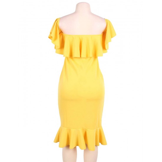 Ruffle Off-Shoulder Bodycon Party Yellow Mermaid Dress