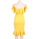 Plus Size Ruffle Off-Shoulder Bodycon Party Yellow Mermaid Dress