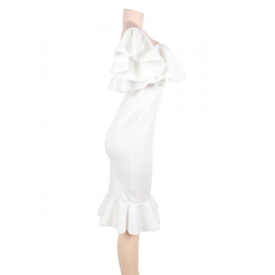 Plus Size White Off-Shoulder Ruffle Bodycon Mermaid Party Dress