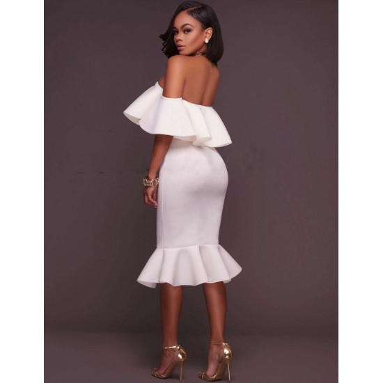 White Off-Shoulder Ruffle Bodycon Mermaid Party Dress