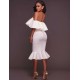 Plus Size White Off-Shoulder Ruffle Bodycon Mermaid Party Dress