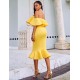 Plus Size Ruffle Off-Shoulder Bodycon Party Yellow Mermaid Dress